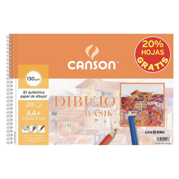 Bloc de dibujo Canson Basik espiral microperforado sin recuadro A4+ 130 gr. 16+4H